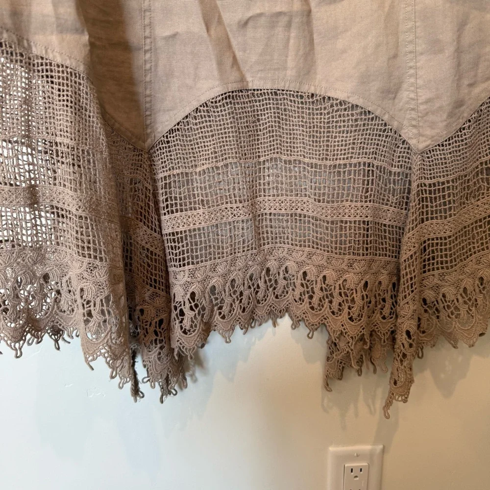 Chico's Tan Midi Skirt with Lace Hem Womens Size Medium 1 Cotton Boho Beachy